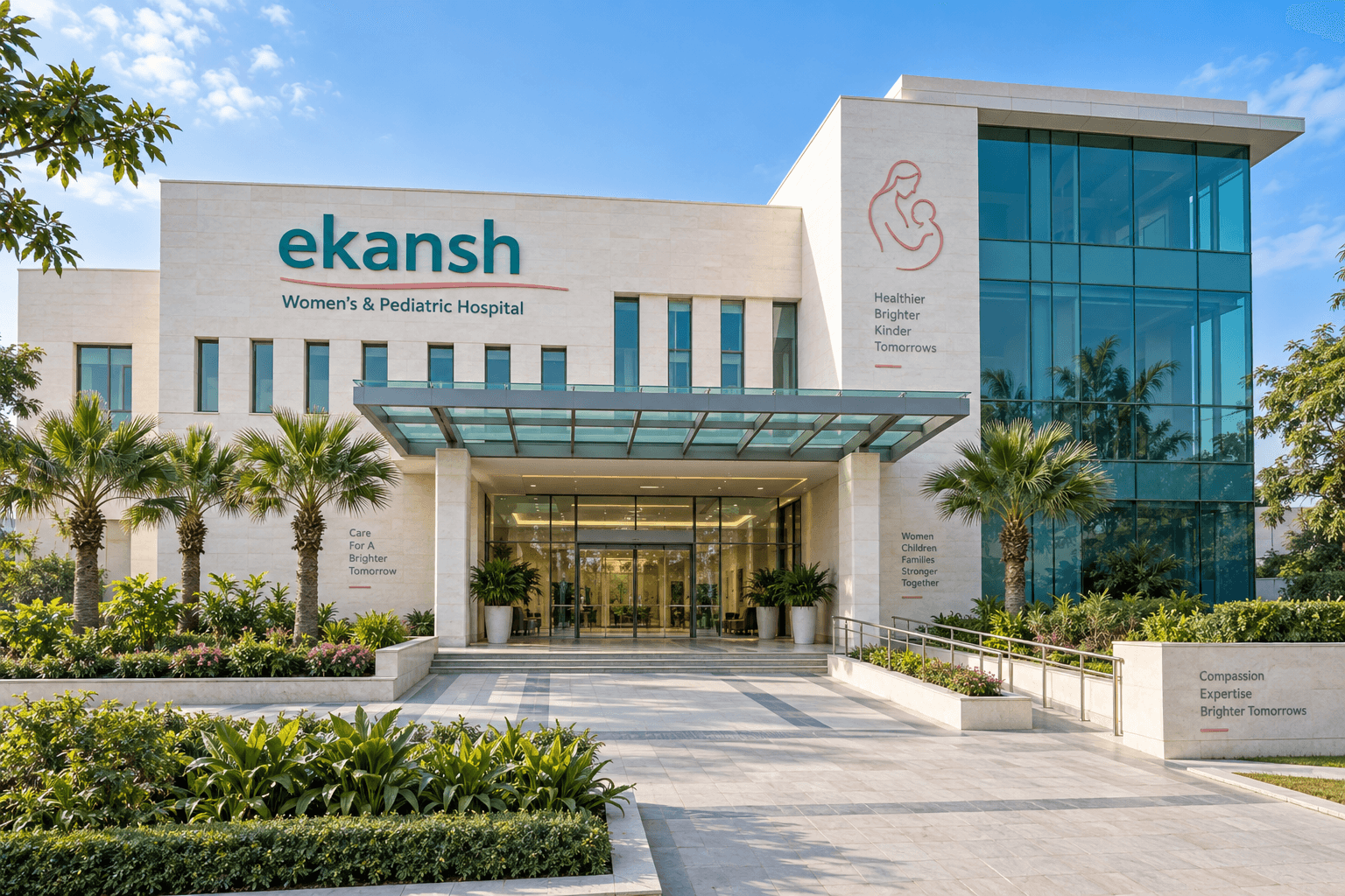 AI-generated concept of a welcoming Ekansh hospital entrance